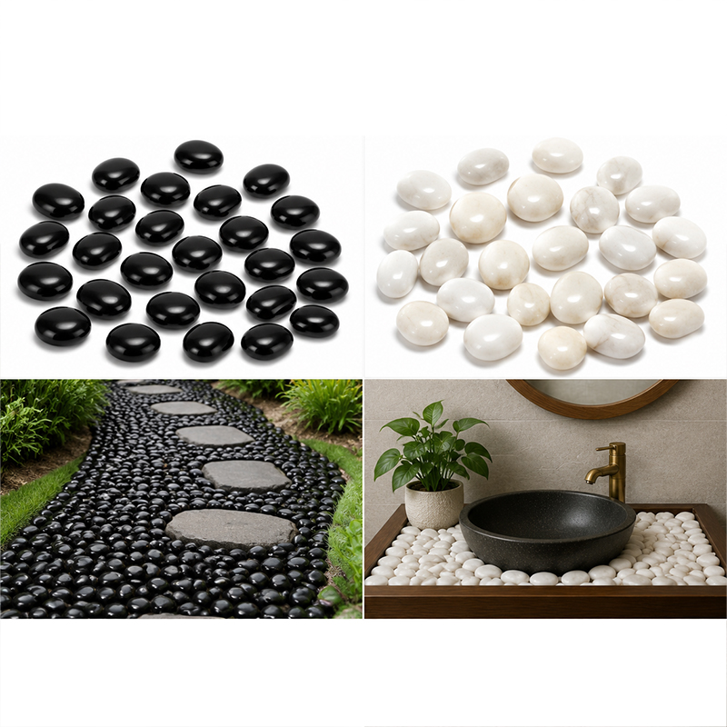 Aquarium Marine Stone - ホワイト&ブラックポリッシュリバーロック200g-400g、滑らかな小石、水槽、水族館、砂利、庭、景観、家の装飾用 TMZ