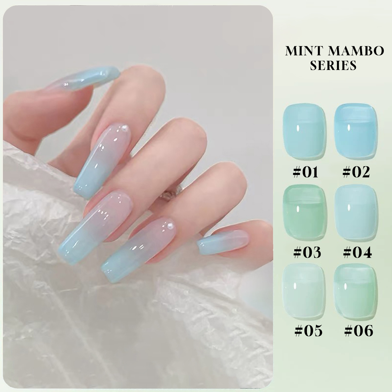 Actinic Blue Led - MN 1個 12ML ミントマンボジェルネイルポリッシュ アイス透明ブルーグリーンジェリーシリーズ ジェルポリッシュ