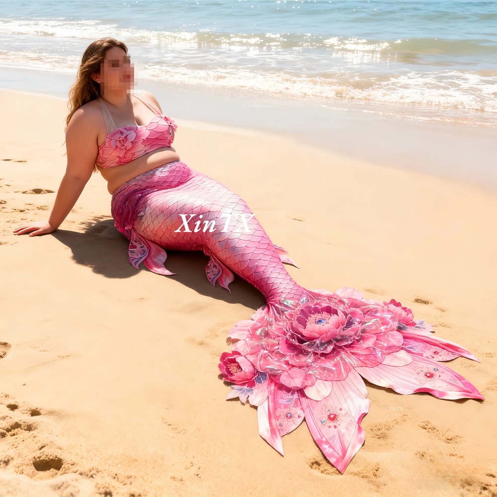 Aquarium & Marine Museum - マーメイドテール牡丹の花プラスサイズ女性用テール水着、水槽での水泳、ビーチ写真撮影、ステージパフォーマンス用HD新商品