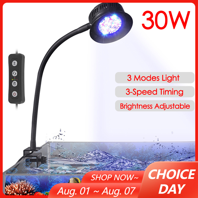 Marine Aquarium Lamp - 30 ワット水族館の水槽海水海水マリンサンゴ礁 LED と植物ライト 3 スピードタイミング明るさ調整可能なタンクランプ