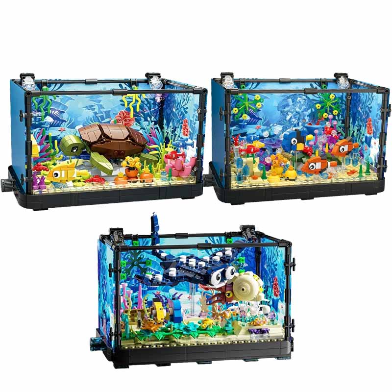 Aquarium Marine Light - ライト付き水槽ビルディングブロックセット、水槽、海洋カメ、14歳以上の子供向けビルディングブロックおもちゃ、ギフト、家の装飾