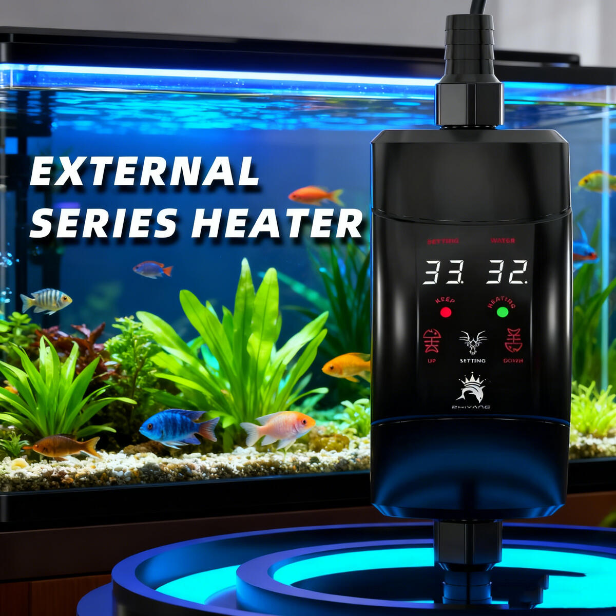 Marine Aquarium Heater - 水族館水槽用外部加熱ロッド、調整可能な温度、外部ヒーター、自動サーモスタット、300w-1200w