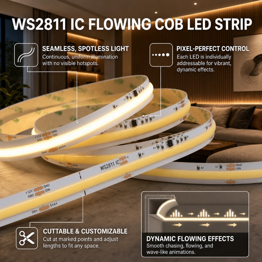 Actinic Blue Led - DC24V WS2811 アドレス指定可能なCOB LEDストリップ 360LEDs/m RA90