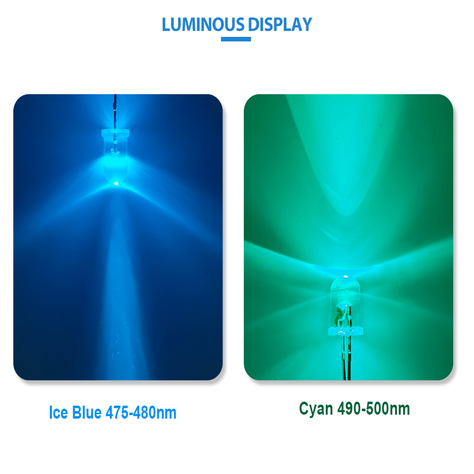 5 ミリメートル 2 ピンシアンアイスブルー 480nm 4 - Actinic Blue Led のレビューと価格