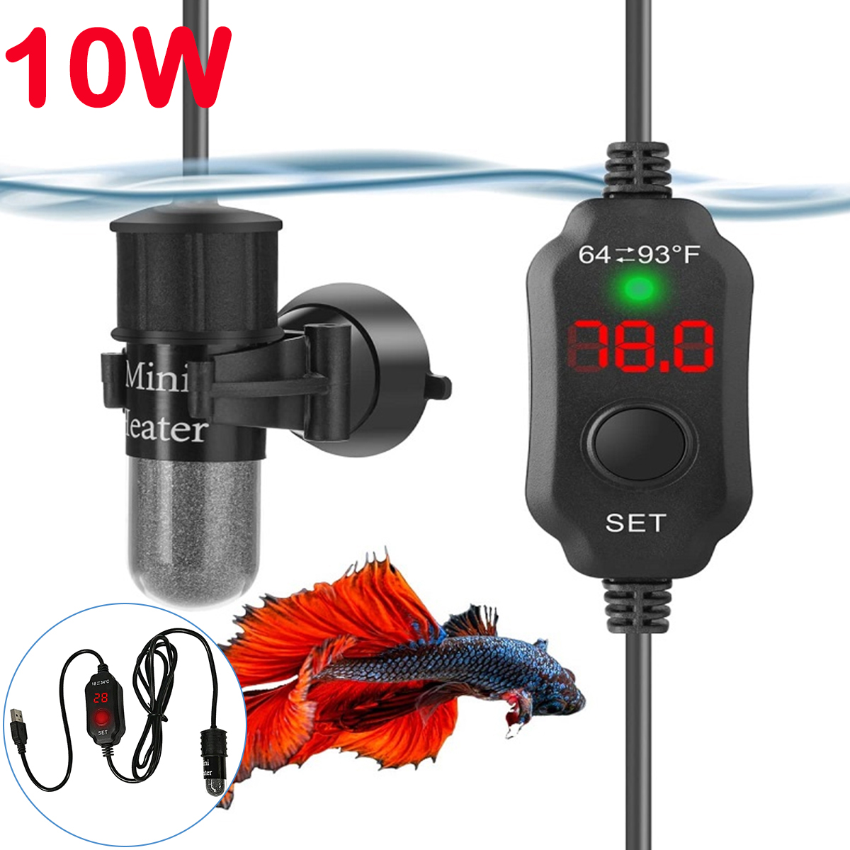 10W 調整可能な水族館ヒーターロッド 18-34 ° C  - Marine Aquarium Heater のレビューと価格