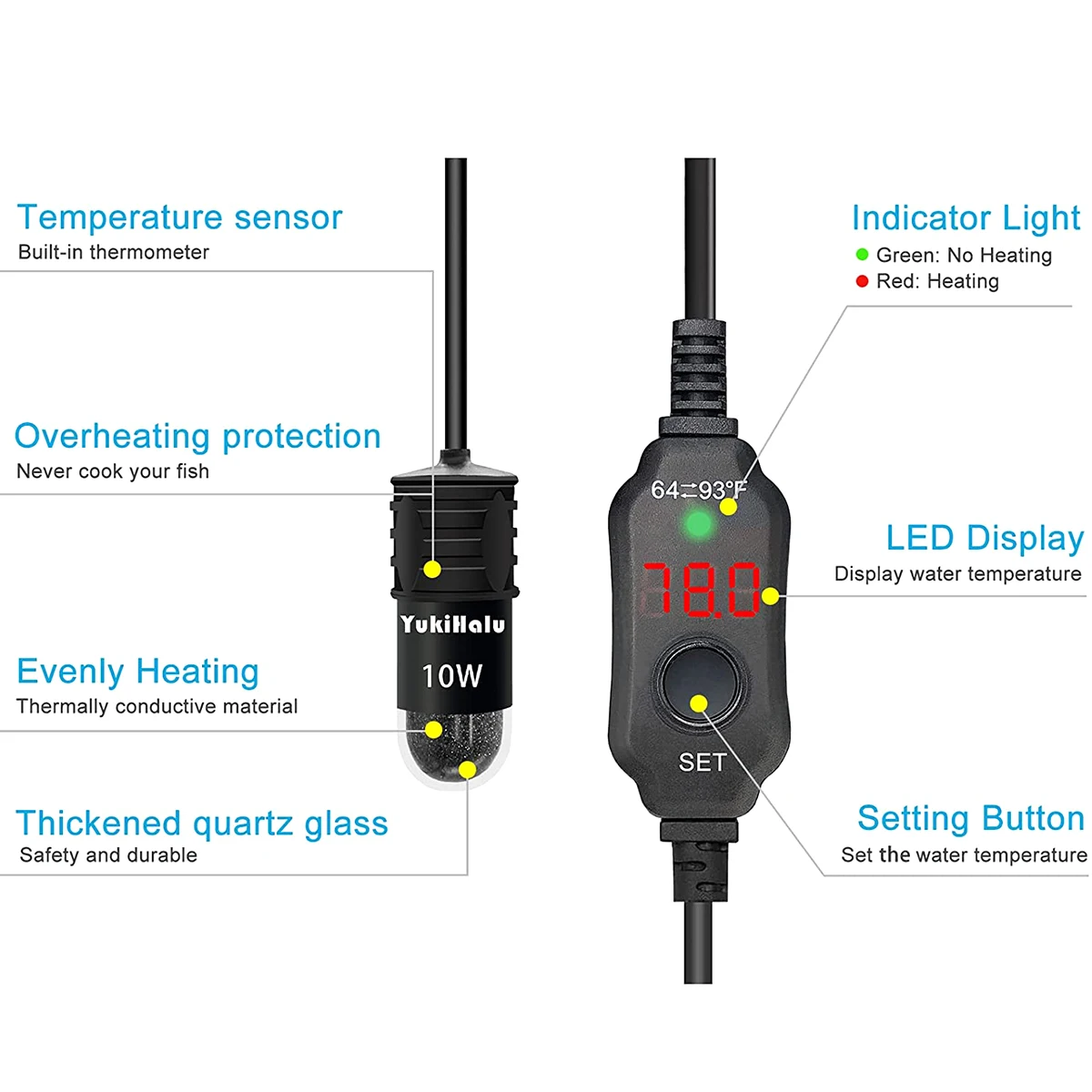 10W 調整可能な水族館ヒーターロッド 18-34 ° C  - Marine Aquarium Heater のレビューと価格