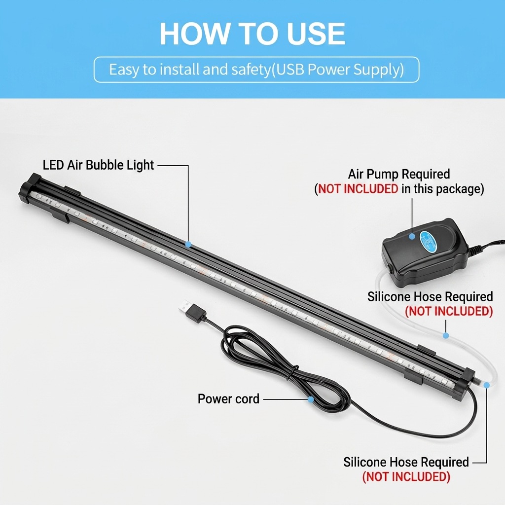 USB LED水槽エアバブルライト自動RGB変色魚タンクエア - Marine Aquarium Lamp のレビューと価格